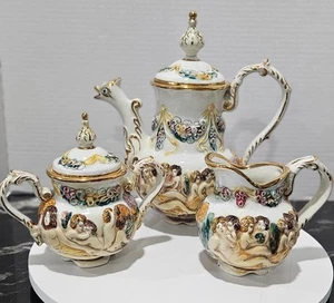 Capodimonte Porcelain Nude Cherubs & Dragon Coffee Tea Set Italy READ DESC. - Picture 1 of 21