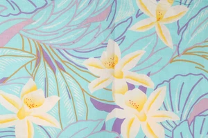 68"L x 42"W Alexander Henry Collection Tropical Floral White Yellow Orchids Blue - Picture 1 of 9