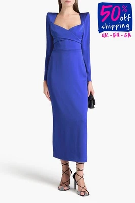 Vestido midi satinado tilo alex perry uk4 us0 it36 xxs azul efecto envolvente PVP €2350 Foto 1 de 4