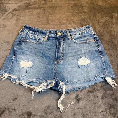 Pantalones cortos de mezclilla envejecidos rectos OG de tiro alto azul marino antiguo para mujer talla 10 azul Foto 1 de 4