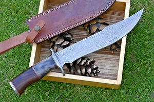 Handmade Forged Damascus Steel Bowie Hunting Knife Camel Bone Handle 2914 - Picture 1 of 4