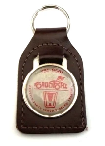 Vintage Honda Roadster Keychain Leather Brown Keyring Service Sales 2.25" - Picture 1 of 3