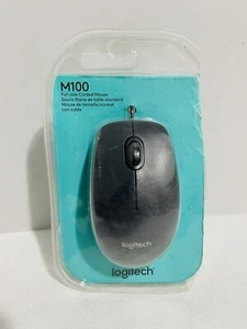 New Logitech M100 Wired 3 button Optical Mouse Scroll USB Grey - Damaged Cover - Picture 1 of 3