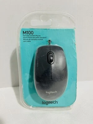 New Logitech M100 Wired 3 button Optical Mouse Scroll USB Grey - Damaged Cover - Image 1 of 3