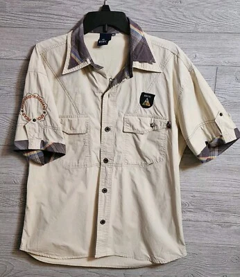 Camisa Bronceada Bordada Marca Zinc Para Hombre Manga Corta Talla XXL  Foto 1 de 4