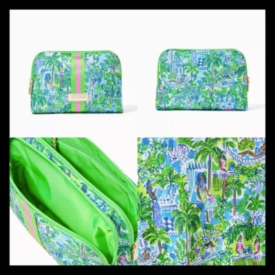 NUEVO CON ETIQUETAS Lilly Pulitzer Thompson Bolsa Brote Verde Lilly En Vacaciones Doble Cremallera RARO Foto 1 de 4