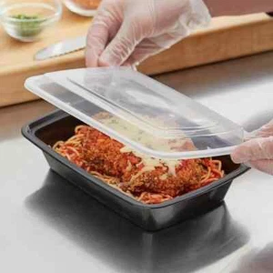 Clear Black Takeaway Food Plastic Containers Microwave Freezer Safe - 50 Pieces - Picture 1 of 1