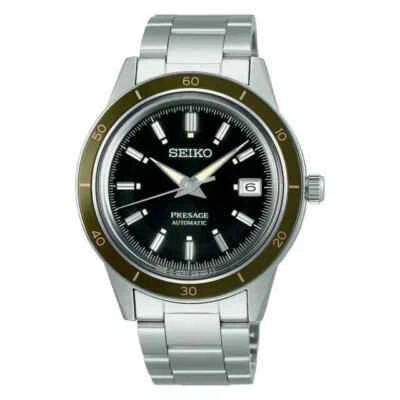 New Seiko Men's Black SRPG07 Presage 60S Style Stainless Steel Automatic Watch - Image 1 of 2
