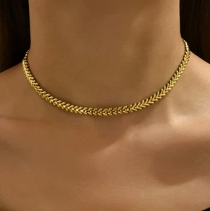 Elegant 18K Gold Plated Stainless Steel Necklace Choker Women’s Fashion Jewelry - Picture 1 of 4