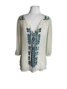 Maurices Womens Blouse Size Small Tunic Blouse Embroidered Semi Sheer 3/4 Sleeve - Picture 1 of 9