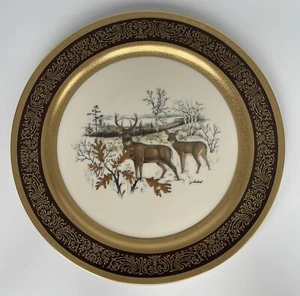 Pickard Lockhart Wildlife White Tailed Deer Plate 11” Collector Gold Trim Mint - Picture 1 of 5