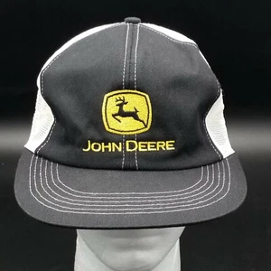 Vintage John Deere Black and White Snapback Baseball Trucker Hat Cap Deer Patch - Picture 1 of 9