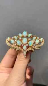 2Ct Oval Cut Genuine Fire Opal Vintage Wedding Brooch Pin 14K Yellow Gold Plated