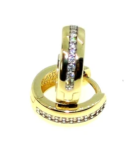 9CT HALLMARKED YELLOW GOLD DIAMOND HINGED 13MM X 4MM HUGGIE HOOP EARRINGS - Picture 1 of 9