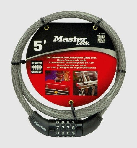 Bloqueo de cable maestro 3/8" x 5 ft acero 4 diales combinación bicicleta 8119DPF-