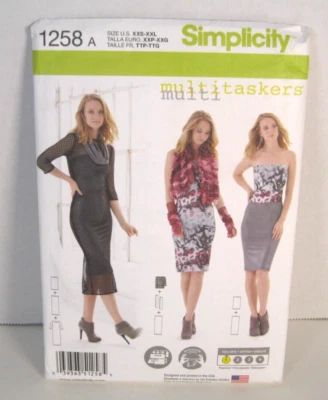 Simplicity 1258 Dress, Columns, Gauntlets Pattern Misses' XXS-XXL (4-26) Uncut - Image 1 of 2