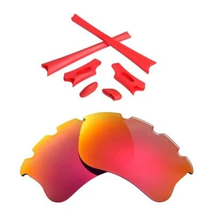 Walleva Fire Red Vented Polarized Lenses+Rubber Kit for Oakley Flak Jacket XLJ - Picture 1 of 7