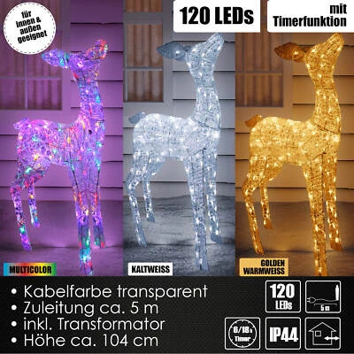 XL LED Acryl Hirschkuh Figur 104cm beleuchtet Weihnachtsdeko für Außen & Innen - Bild 1 von 4