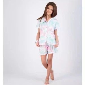 Sleep On It 2-Piece Girl's Pajama Shorts Set Featuring Iridescent Stars with Mat - Picture 1 of 4