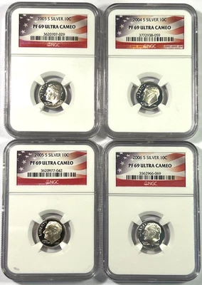 2003s, 2004s, 2005s, 2006s Roosevelt Silver Proof Dimes PF69 Ultra Cameo (4) - Image 1 of 4