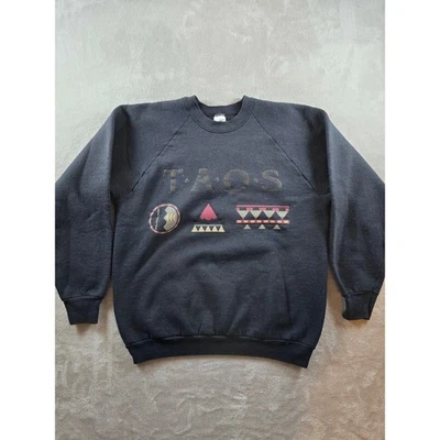Vintage TAOS Sweatshirt Womens Large Black Tribal Aztec USA Made *Read - Image 1 of 4