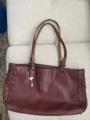 Fossil Brick Red Leather Purse, Gold Hardware, Quilted Sides, Handles See Photos - Image 1 of 4