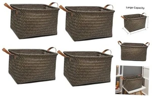 GIB Wicker Storage Baskets for Shelves with Handles 4 Pack, 15"x11" Woven - Picture 1 of 7