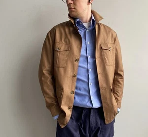 Brommon Bespoke Purple Label Wool Safari Jacket Brown M Informal Made to Measure - Picture 1 of 14