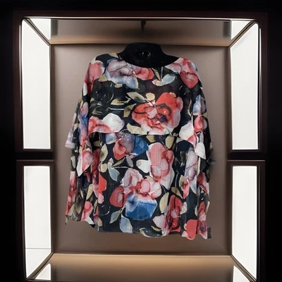 Blusa DKNY Floral Carrera Mujer Mangas Largas Con Capa Ligera Talla Pequeña Foto 1 de 4
