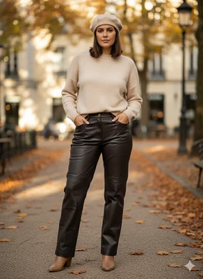 Pantalones al tobillo de cuero marrón cintura alta cónicos silenciosos de lujo atemporales raros talla 8P Foto 1 de 4