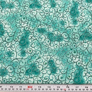 Metallic Silver Teal Swirls Blank Textiles Cotton Fabric HALF YARD Remnant 18x42 - Picture 1 of 2