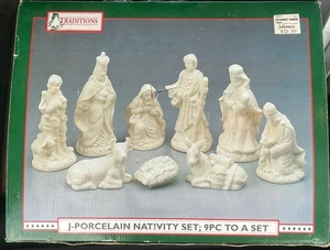 Traditions 9 Pc Porcelain Nativity Set Christmas Holidays Decor White - Picture 1 of 9