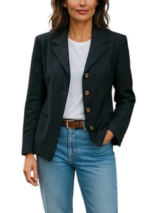 Vintage Leinen Blazer von Casual Corner Petites.  Gr. 4P Classic Style schwarz - Bild 1 von 9