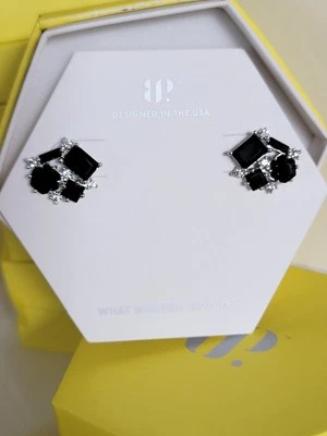 Pendiente Bomb Party OG, "Somewhere Together" circonita cúbica negra, baño de rodio Foto 1 de 4