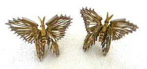 Artisan 3-Dimentional Wirework Earrings Silver & Brass Butterflies Pierced 3/4" - Picture 1 of 2