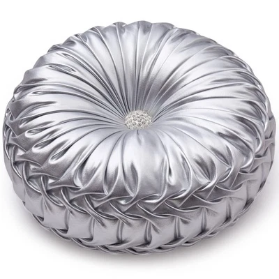 Round Throw Pillows,Pumpkin Pleated Handmade Metallic Throw Pillows,Silver Pi... - Image 1 of 4