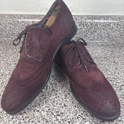John Varvatos USA Burgubdy Suede Wingtip Oxford Dress Shoes Men's Size 8.5M VGUC - Image 1 of 4