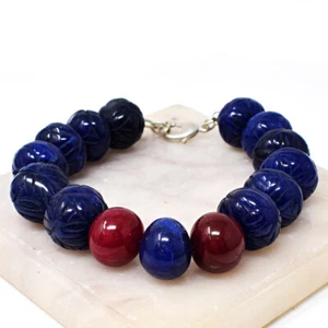 Pulsera de cuentas redondas de rubí y zafiro de 7" de largo extraídas de tierra 350,00 quilates JK 42E232 - Imagen 1 de 2