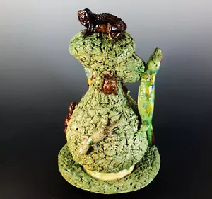 RARE VERY LARGE MAFRA PALISSY MAJOLICA REPTILE EWER, STAND, & COVER - Picture 1 of 21