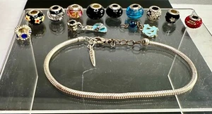 Bacio 925 Italy 10 Charms Snake Link Bracelet - Picture 1 of 15