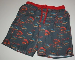 Used 14 Year L.L. Bean Boys Swimsuit Trunks Bottoms Shorts Orange Fish on Gray - Picture 1 of 2