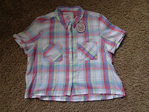 SO junior women's NWT sz L button front multi plaid short sleeve camp shirt - Picture 1 of 4
