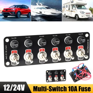 6 Gang Toggle Switch Panel 12V/24V On/Off Rocker Toggle with Fuse for Car Marine - Picture 1 of 14