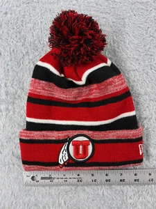 Utah Utes Beanie Toque Adult One Size Red Black Stripe 100% Acrylic Pom New Era - Picture 1 of 9
