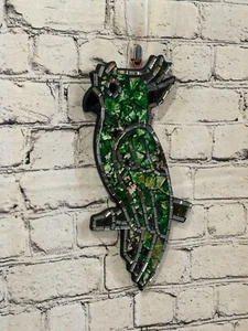 Green Bright Tropical Parrot Mosaic Tile Wall Mirror 30cm x 15cm Handmade New - Picture 1 of 8