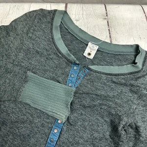 FREE PEOPLE Small Long Sleeve SNAP Up Green Knit Women Shirt Top Ribbed - Picture 1 of 12