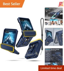 Dual-Layer TPU/PC Case for Moto Razr 2024 with Kickstand, Hinge Protection, Blue - Picture 1 of 9