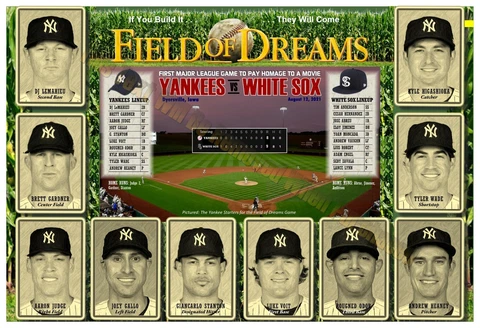 YANKEES FIELD OF DREAMS OFFICIAL GAME LINEUP 19”x13” COMMEMORATIVE POSTER Cover