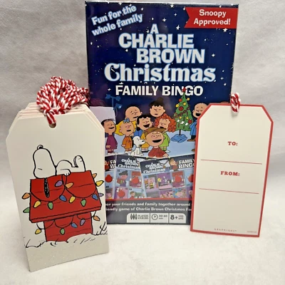 PEANUTS Snoopy 32 etiquetas de regalo de Navidad y un bingo familiar de Navidad Charlie Brown Foto 1 de 4