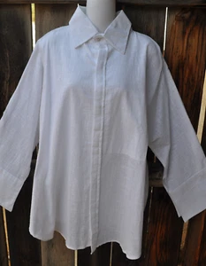 DILEMMA ART TO WEAR HAND WOVEN COTTON BIG SHIRT TRADITIONAL COLLAR IN WHITE - Picture 1 of 4